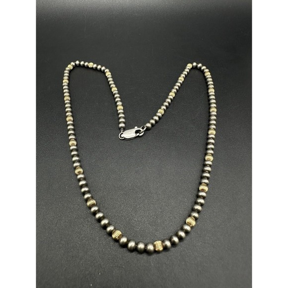 Signed Dobbs Sterling Silver & 14K Bead  Necklace 18” [9 grams] - Picture 4 of 8